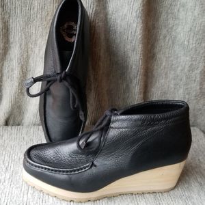 Ecote Wedge low boots, leather, wood heel